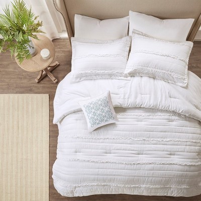 Celeste White Microfiber King Comforter Set with Ruffles