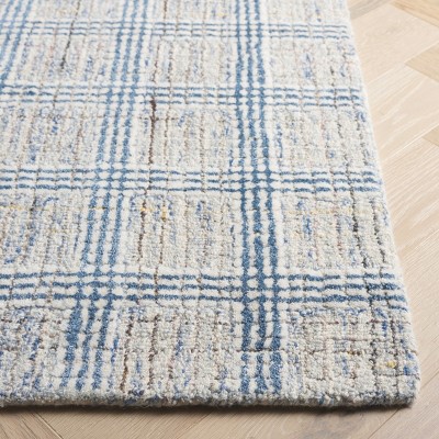 Ivory and Blue Hand-Tufted Wool Square Rug, 6x6 ft