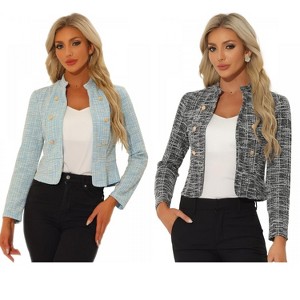 INSPIRE CHIC Women's Tweed Stand Collar Business Open Front Cropped Jacket 2 Packs - 1 of 4