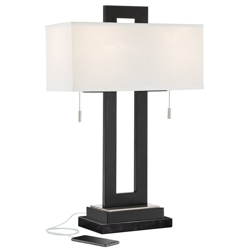 360 Lighting Neil Modern Table Lamp with Black Marble Riser 26" High Two Tone USB Charging Port White Rectangular Shade for Bedroom House Home Desk, 1 of 8