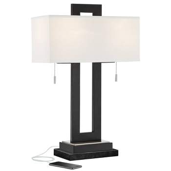 360 Lighting Neil Modern Table Lamp with Black Marble Riser 26" High Two Tone USB Charging Port White Rectangular Shade for Bedroom House Home Desk