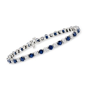 Ross-Simons 6.25 ct. t.w. Sapphire and 1.00 ct. t.w. Diamond Tennis Bracelet in Sterling Silver - 1 of 4