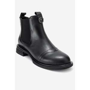 Sidney - Black Genuine Leather Buckled Elastic Chelsea Boot (Women) | Forever & Always Shoes - 1 of 4