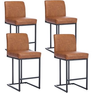 24" Counter Height Bar Stools, Modern PU Leather Barstools with Back and Metal Legs for Kitchen Island, Upholstered Bar Chairs, Dark Grey - 1 of 4