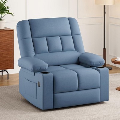 SEVOBAL 27.4" Oversize Lift Recliner Chair Sofa Massage Heat Large Wide Chair Ports Cup Holders Side Pockets Elderly Big Tall, Blue, 29"*39.8"*41"