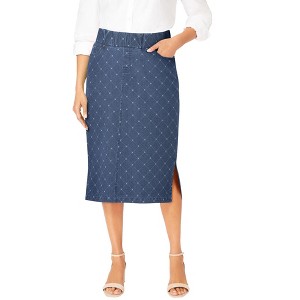 Jessica London Women's Plus Size Comfort Waist Stretch Denim Midi Skirt - 1 of 4