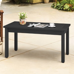 Outdoor Coffee Table Rectangle, HDPS Patio Coffee Tables for Outside, All Weather Patio Coffee Table with Slatted Tabletop for Garden, Balcony Black - 1 of 4