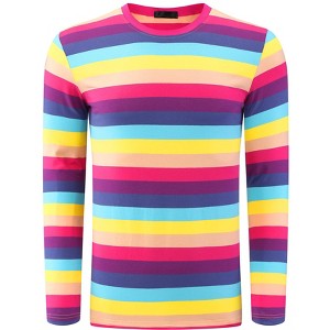 Lars Amadeus Men's Crew Neck Long Sleeves Casual Pullover Rainbow Striped T-Shirt - 1 of 4