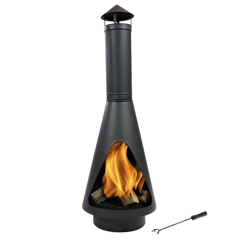 Sunnydaze Outdoor Backyard Patio Steel Wood-Burning Fire Pit Chiminea with Rain Cap, Wood Grate, and Fire Poker - 56" - Black, 1 of 11