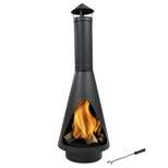 Sunnydaze Outdoor Backyard Patio Steel Wood-Burning Fire Pit Chiminea with Rain Cap, Wood Grate, and Fire Poker - 56" - Black