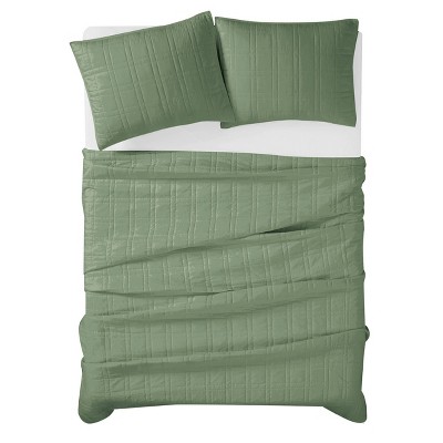 Green Full Microfiber Reversible Quilt Set