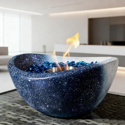 Portable Concrete Tabletop Fire Pit, Mixed Color Mini Ethanol Fireplace, Indoor & Outdoor Smokeless Fire Bowl for Patio, Deck & Home Decor