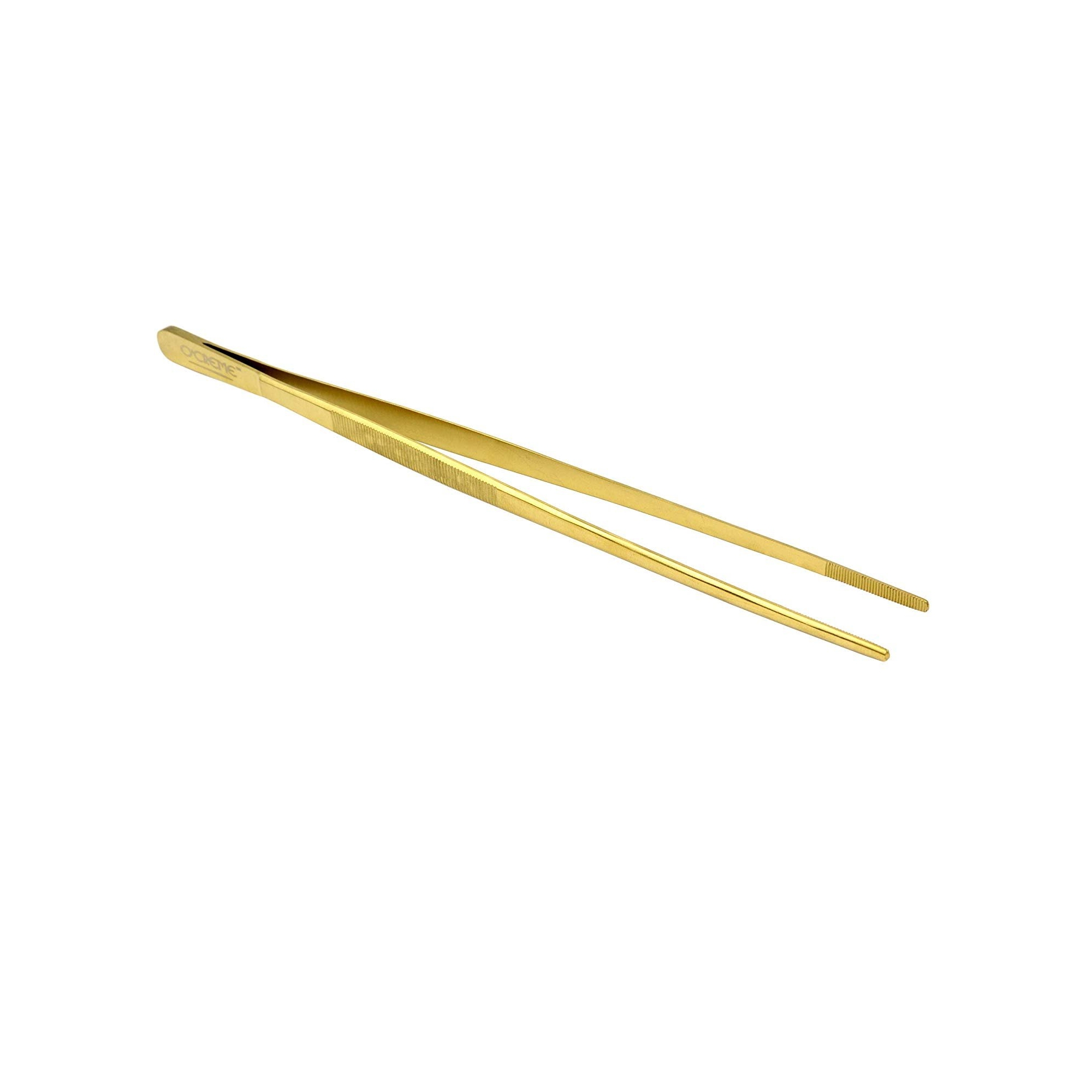 O'Creme Stainless Steel Precision Kitchen Tweezer Tongs with Serrated Tips for Gripping - Gold, 12"