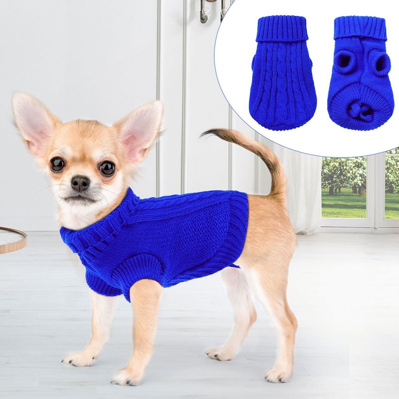Unique Bargains Thick Twisted Knit Pullover Turtleneck Winter Dogs Cats Sweater Blue XX-S, 2 of 5