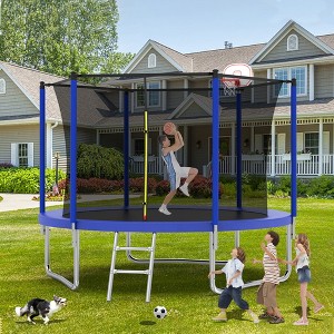 10 FT Trampoline, Toddler Trampoline with Galvanized Steel Ladder, 3 W-shaped Legs, 6 High Safety Enclosure Poles, Heavy Duty Jumping Mat Trampoline - 1 of 4