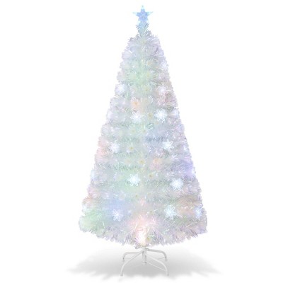 Northlight 4' Pre-Lit Medium White Iridescent Fiber Optic Artificial Christmas  Tree - Blue LED Lights