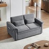 55.2'' Velvet 2-Seater Convertible Sofa Bed with Adjustable Backrest and 2 Lumbar Pillows for Small Living Rooms - 3 of 4