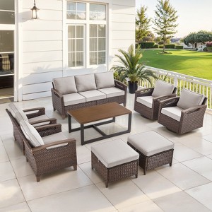 Belord 8PCS Patio Furniture Set - All Weather Outdoor Conversation Set Sectional Sofa with Wicker Swivel Rocker Patio Chairs, Comfy Cushions Ottomans - 1 of 4