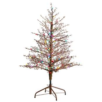 Nearly Natural 4' Pre-Lit LED Flocked Berry Twig Artificial Christmas Tree Multicolor Lights