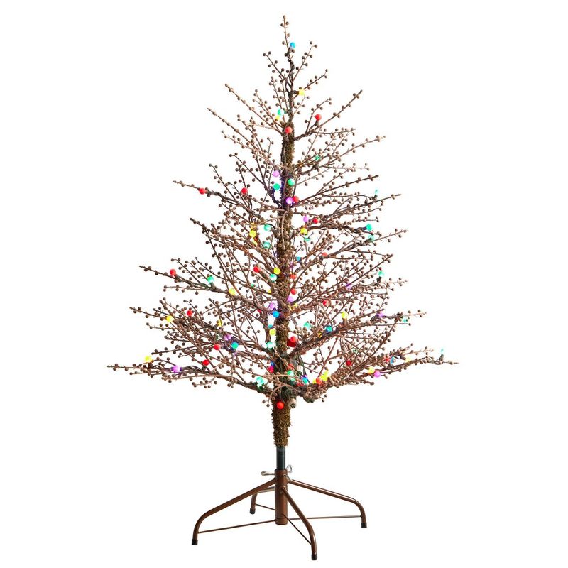 Nearly Natural 4&#39; Pre-Lit LED Flocked Berry Twig Artificial Christmas Tree Multicolor Lights, 1 of 9