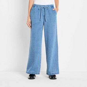 Women's Mid-Rise Wide Leg Denim Drawstring Pull-On Pants - Future Collective Light Blue - 1 of 3
