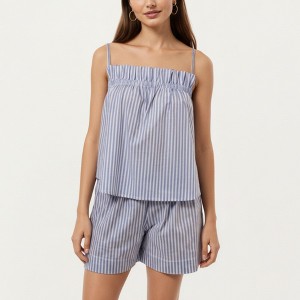 Anna-Kaci Lounge Women's Striped Pajama Set with Ruffle Trim Cami Top and Casual Fit Shorts - 1 of 4