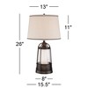 Franklin Iron Works Hugh Industrial Rustic Table Lamp 26" High Bronze Metal Seeded Glass with LED Nightlight Off White Shade for Bedroom Living Room - 4 of 4
