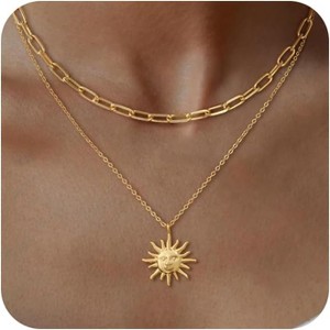 Layered Gold Necklaces for Women, Dainty 14K Gold Plated Non-Tarnish Stacking Set - 1 of 4