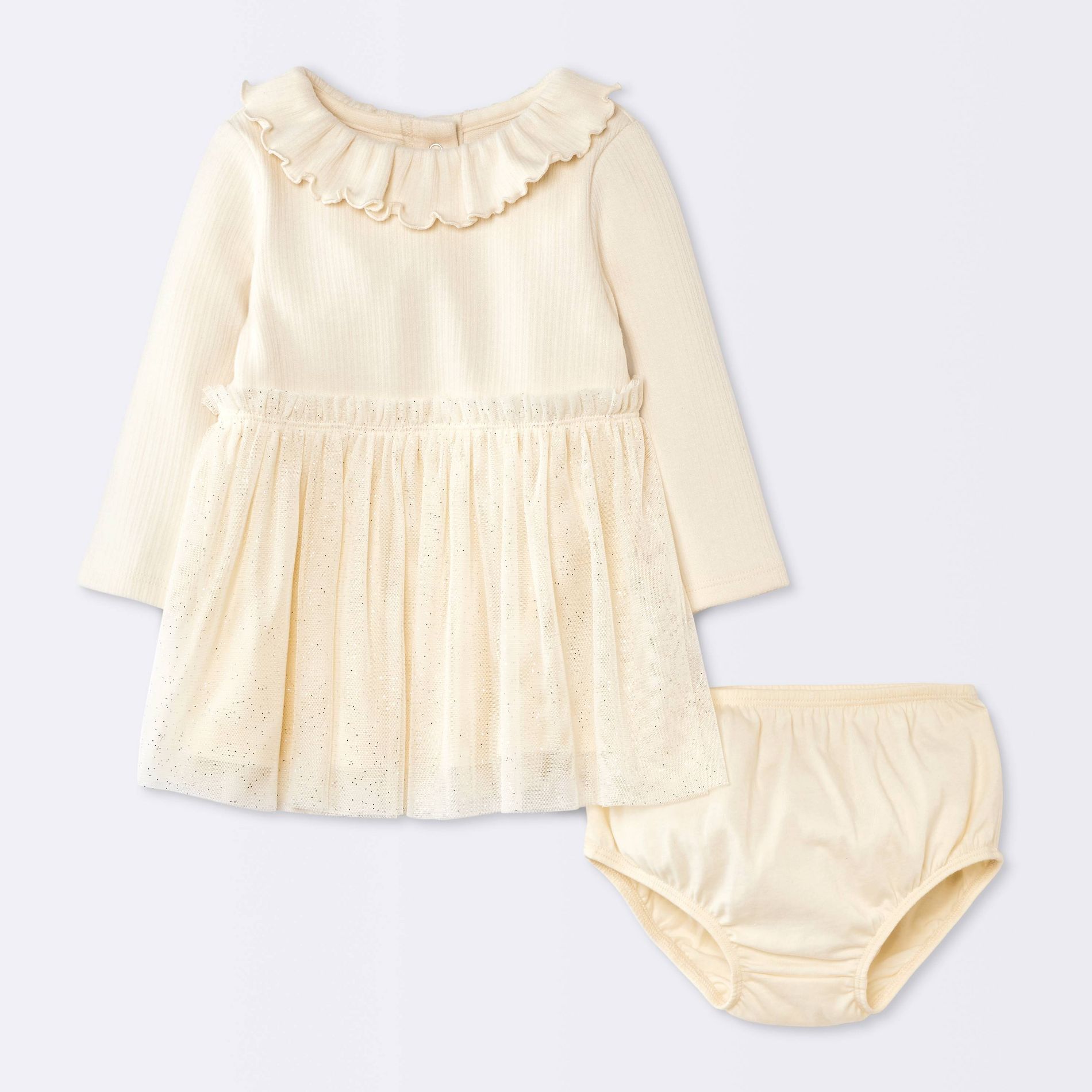Baby Girls' Ruffle Ribbed Tulle Dress - Cloud Island™ Cream