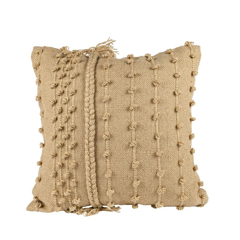 Tan Pulled Knot 18X18 Hand Woven Filled Outdoor Pillow - Foreside Home & Garden, 1 of 7