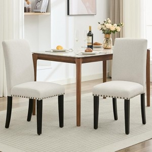 GustoWave Upholstered Dining Chairs Parsons Chair Set of 2, Dining Chair with Wood Legs, Linen Fabric Side Chair - 1 of 4