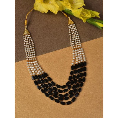 SOHI Women's Black Beaded Statement Necklace