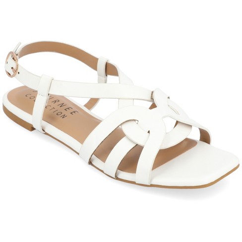 Journee Collection Womens Alorra Tru Comfort Foam Buckle Flat Sandals, White  12 : Target