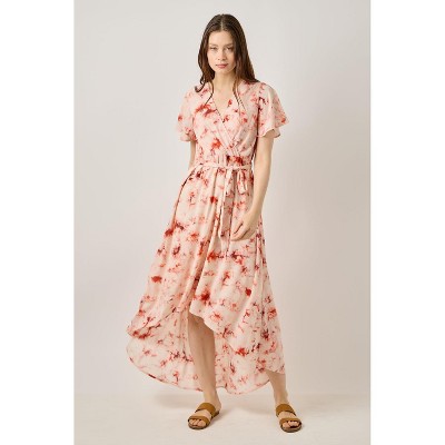 WEST K Women's Georgette Faux Wrap High-Low Midi Dress