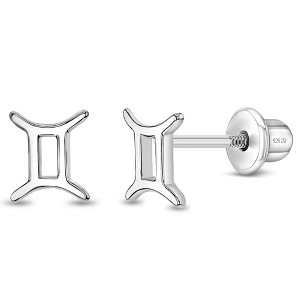 Girls' Polished Zodiac Screw Back Sterling Silver Earrings - In Season Jewelry - 1 of 4