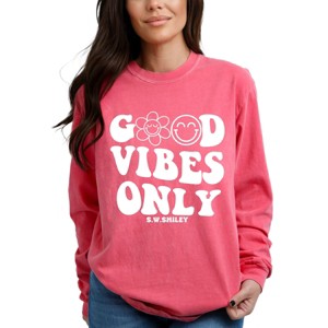 Simply Sage Market S.W.Smiley Good Vibes Only Smiley Face Garment Dyed Long Sleeve - 1 of 4