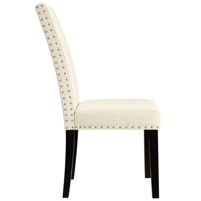Beige Upholstered Parsons Side Chair with Nailhead Trim