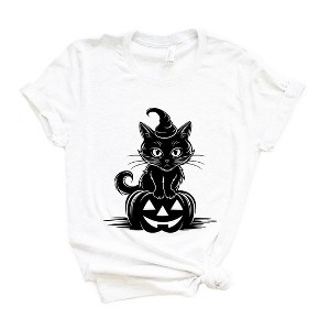 Simply Sage Market Women's Cat Perched On A Pumpkin Short Sleeve Graphic Tee - 1 of 4
