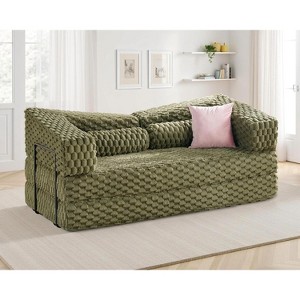 AMERLIFE Foldable Sofa Bed with Plush Faux Fur, Convertible Floor Couch, No Assembly - 1 of 4