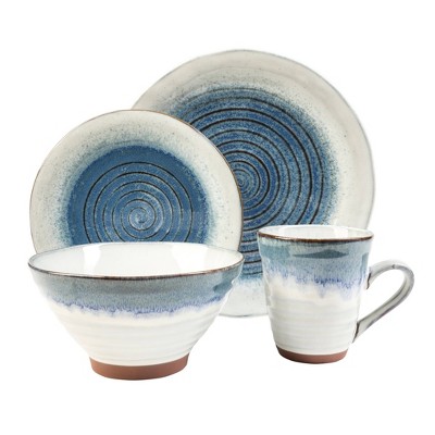 Talia Blue Porcelain Swirl 16-Piece Dinnerware Set, Service for 4