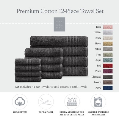 Ella Jayne Luxury 12 Piece Bath Towels Set – Ultra Plush & Absorbent 100% Premium Cotton Towels – Soft, Quick-Dry Bath Towels for Hands, Face & Body