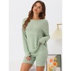 cheibear Women's Ribbed Knit Long Sleeved Top with Slim Biker Shorts Lounge Set - 2 of 4