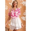 Amaryllis Women's Floral Puff Sleeve Blouse Ruffle Shoulder V-Neck Lightweight Flowy Fit Effortless - 2 of 4