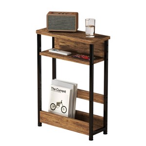 Slim 3-Tier Industrial Side Table – Space-Saving End Table with Storage Shelves & Magazine Rack for Living Room or Bedroom - 1 of 4
