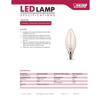 Clear Dimmable LED Mini Candelabra Bulb, Soft White, 40W Equivalent