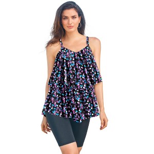 Swim 365 Women's Plus Size Mesh Double-Tier Tankini Top - 1 of 4