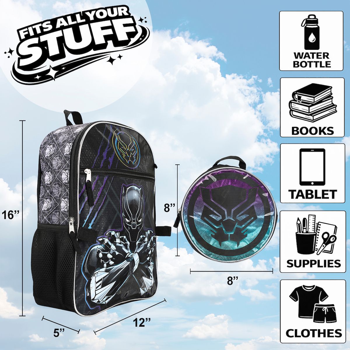 Marvel Comics Black Panther 5-Piece Backpack Set - thumbnail 2