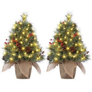 2/3FTTabletop Christmas Tree,Pre-lit Xmas Tree with Cloth Bag Base - 1 of 4