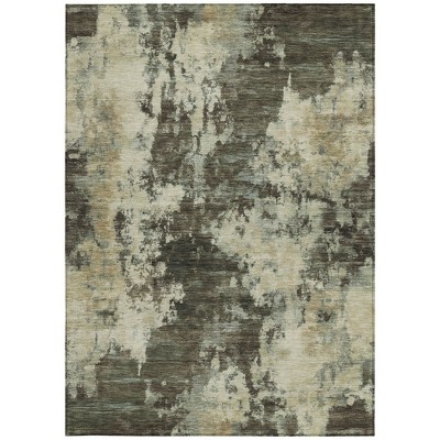Brown And Beige Abstract Washable Indoor Outdoor Area Rug
