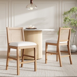 Christopher Knight Home Maris French Country Handwoven Rattan Rubberwood Upholstered Counter Stools (Set of 2) - 1 of 4